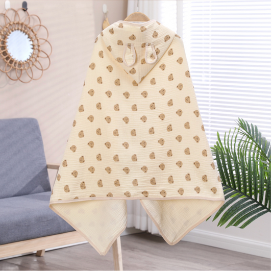 Children's Bath Towels – Four-Layer Pure Cotton Gauze Soft Breathable Cap Cloak